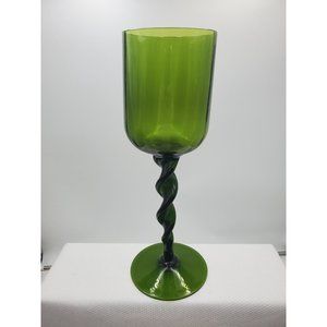 Vintage Avocado Green 1960s Glass Retro Twisted Stem Large Goblet Compote Dish